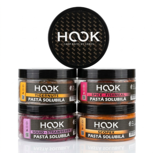 Pastă solubilă Spice & Fishmeal (borcan 350ml). Îmbracă momeala de cârlig sau plumbul pentru o atracție instantanee, picantă și bogată în făină de pește.