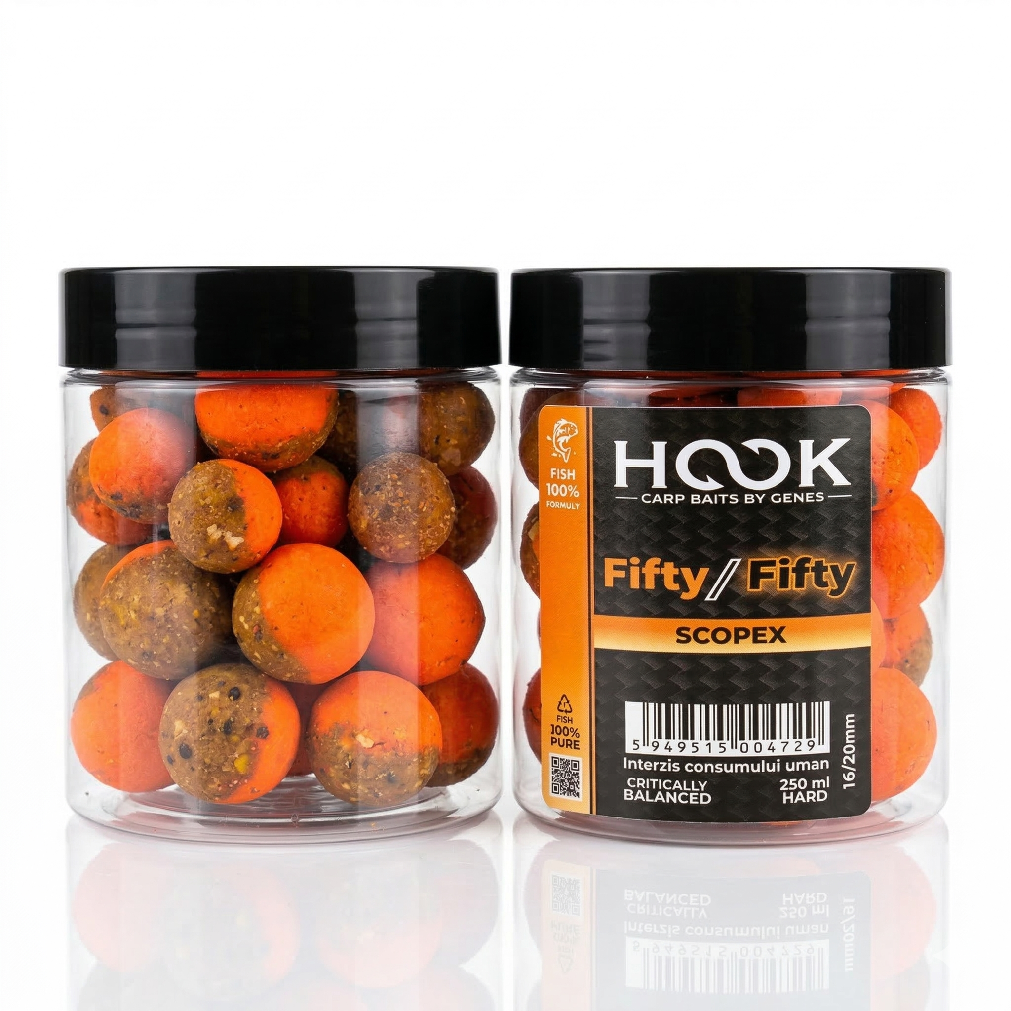 Boilies critic echilibrat tip halves Fifty-Fifty 16/20mm. Aroma clasică dulce-cremoasă de Scopex. Mecanică perfectă și atracție vizuală pentru Crap și Amur.