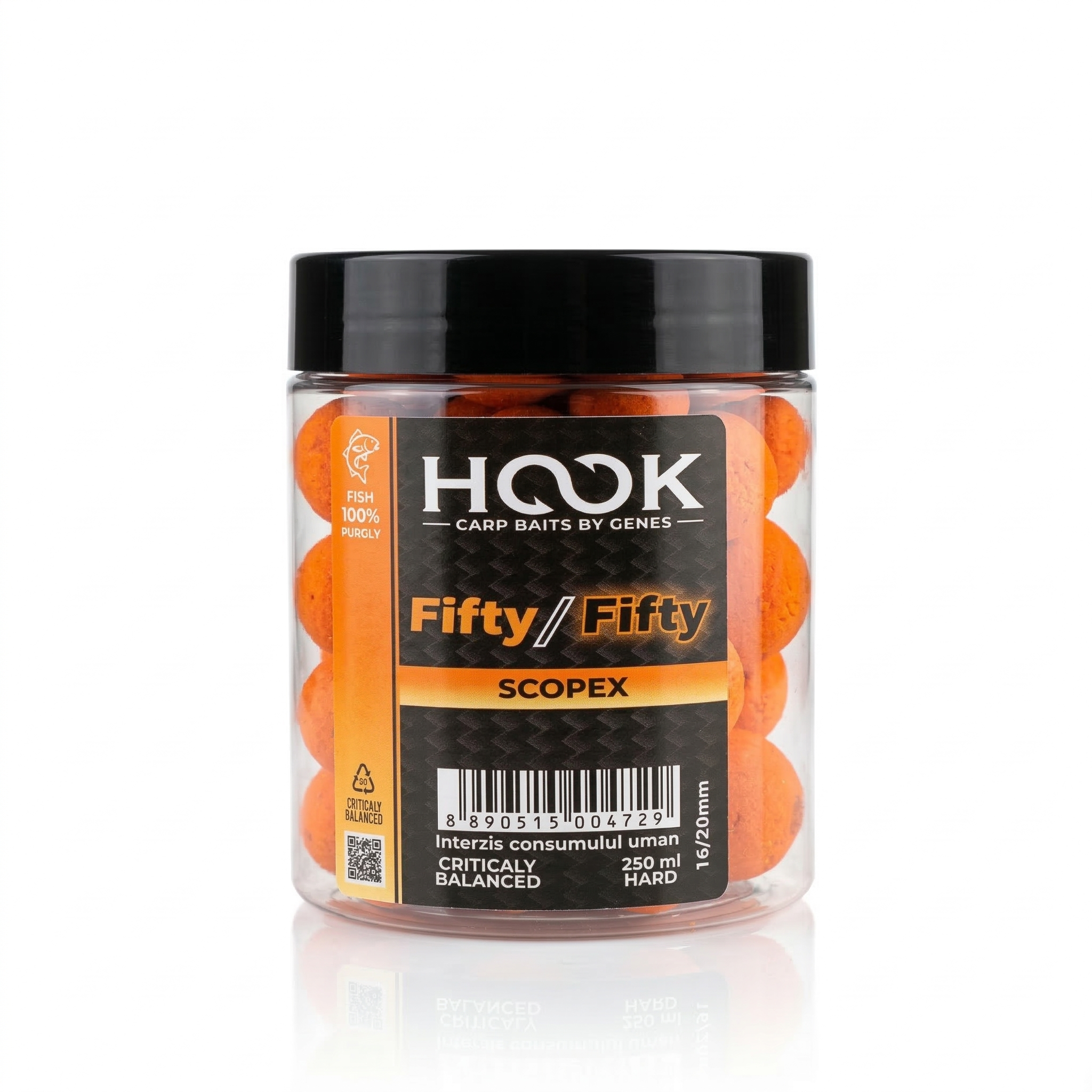 Boilies critic echilibrat tip halves Fifty-Fifty 16/20mm. Aroma clasică dulce-cremoasă de Scopex. Mecanică perfectă și atracție vizuală pentru Crap și Amur.
