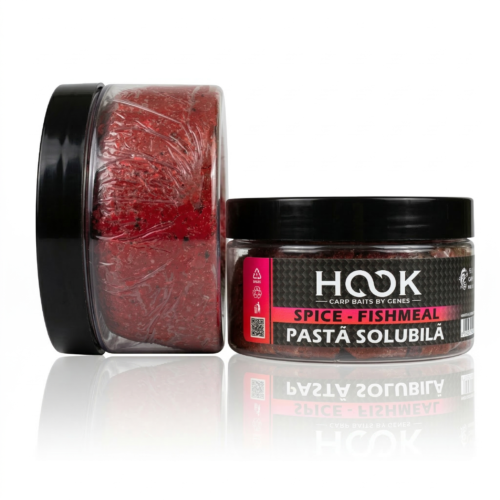 Pastă solubilă Spice & Fishmeal (borcan 350ml). Îmbracă momeala de cârlig sau plumbul pentru o atracție instantanee, picantă și bogată în făină de pește.